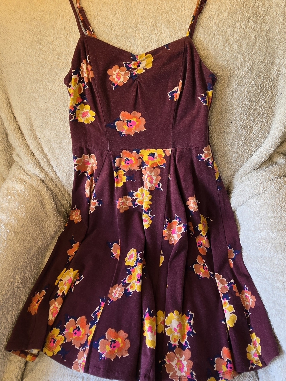 Mossimo Supply Co. Maroon Floral Sundress with Yellow & Pink Blooms